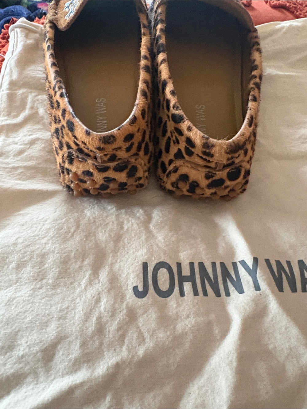 Johnny Was Leopard-Trim Embroidered Suede Flats in Brown with Multicolor Floral - Picture 3 of 6